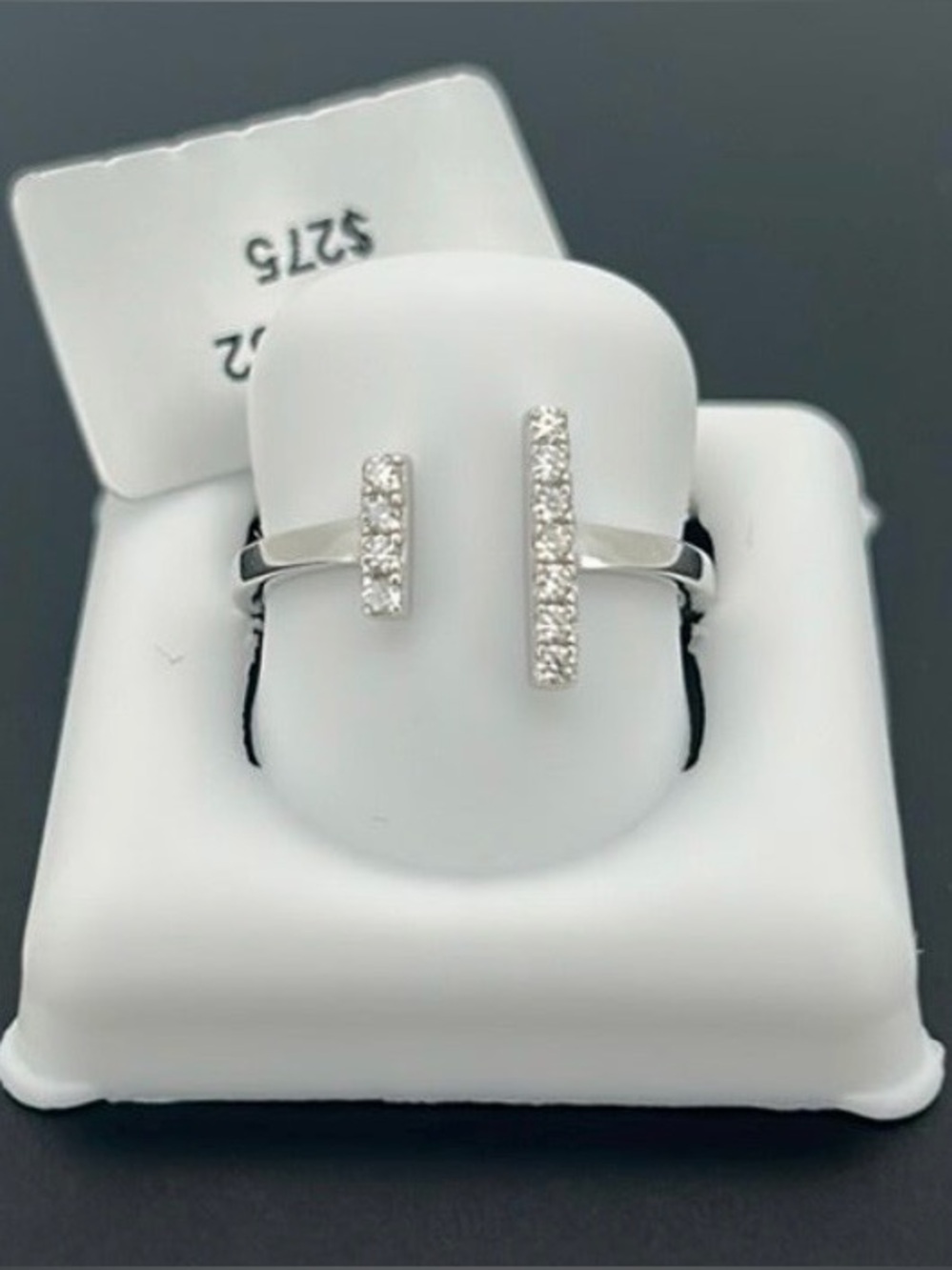 .37 ct. Moissanite Pavé Vertical Open Bar .925 Sterling Silver Ring - Sz 6